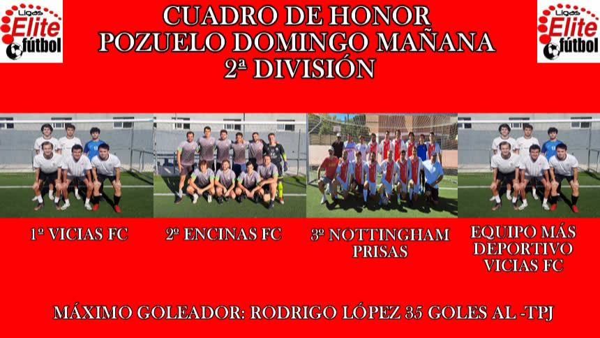 CUADRO DE HONOR. POZUELO DOMINGOS MAÑANA 2ª DIVISIÓN